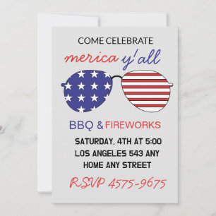 Invitation Lunettes de soleil Drapeau Américain Joyeux 4 Juil