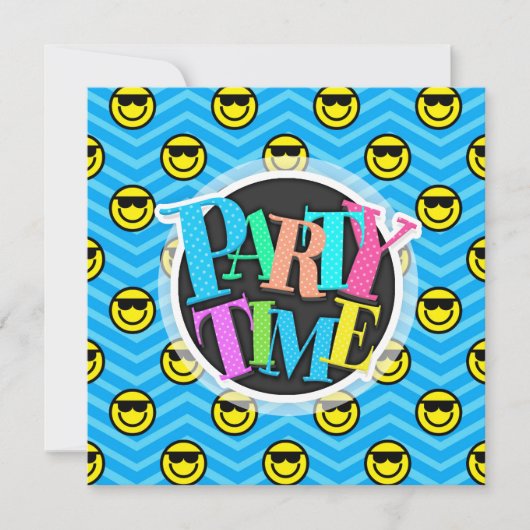 Invitation Lunettes de soleil Happy Face sur Blue Chevron Mot (Devant)