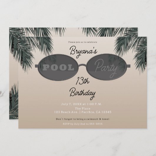 Invitation Lunettes de soleil ovale Summer Beach Pool Party (Devant / Derrière)