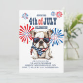 Invitation Lunettes de soleil Red White Blue Buldog 4 juillet (Debout devant)