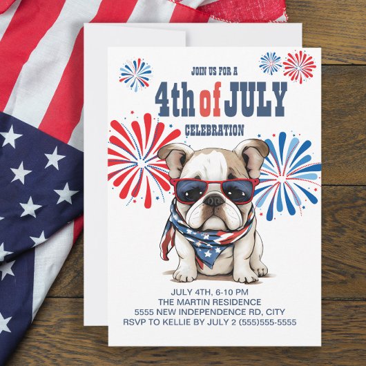 Invitation Lunettes de soleil Red White Blue Buldog 4 juillet