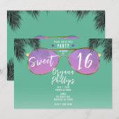 Invitation Lunettes de soleil rose et or Teal Fête douce 16 é (Devant / Derrière)