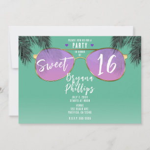Invitation Lunettes de soleil roses et dorées Fête Teal Summe