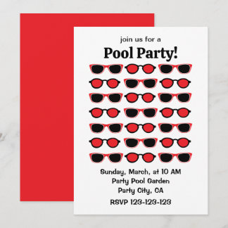 Invitation Lunettes de soleil rouges noires Fête au bord de l