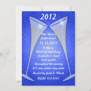 Invitation Lunettes de vin sur l'invitation du Nouvel An bleu