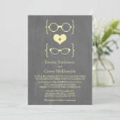 Invitation Lunettes Geeky Jaune Chalkboard Mariage Inviter (Debout devant)