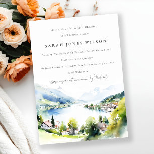 Invitation Lungern Suisse Paysage Aquarelle Anniversaire