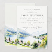 Invitation Lungern Switzerland Landscape Watercolor Birthday (Devant / Derrière)