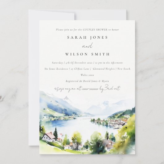 Invitation Lungern Switzerland Watercolor Couples Shower (Devant)