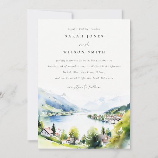 Invitation Lungern Switzerland Watercolor Landscape Wedding (Devant)