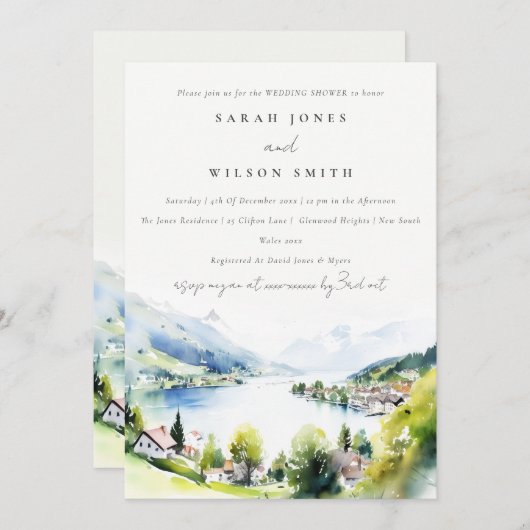 Invitation Lungern Switzerland Watercolor Wedding Shower (Devant / Derrière)