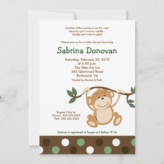 Invitation LUNKEY PLAY 5x7 Baby shower Brown/vert (Devant)