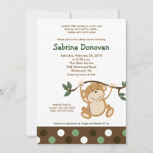 Invitation LUNKEY PLAY 5x7 Baby shower Brown/vert