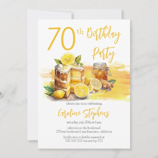 Invitation Luscious Lemon Cake Ginger Tea 70e anniversaire fê (Devant)