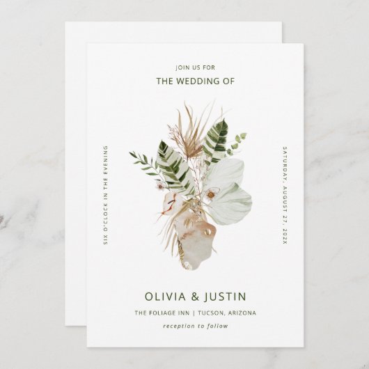 Invitation Lush Boho | Mariage botanique tropical (Devant / Derrière)