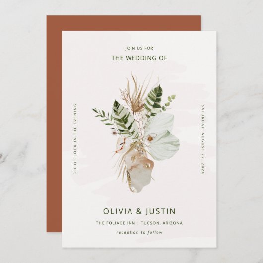 Invitation Lush Boho | Mariage botanique tropical (Devant / Derrière)