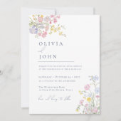 Invitation Lush Elegant Wildflowers Dusty Blue Wedding (Devant)