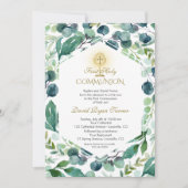 Invitation Lush Eucalyptus Foliage Or Sainte Communion (Devant)