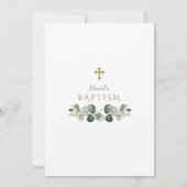 Invitation Lush Eucalyptus Frame Gold Cross Boy Baptême garço (Dos)
