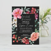 Invitation Lush Floral Bordée moderne Fête des mariées noire (Debout devant)