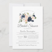 Invitation Lush Magnolia Floral Navy Fête des mariées bleu ro (Devant)