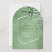 Invitation Lush Palm Leaf Mariage Moss Green Arch ID956 (Devant)