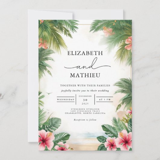Invitation Lush Tropical Archway Romance Mariage (Devant)