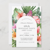 Invitation Lush Tropical Floral 40e anniversaire fête et Luau (Devant)