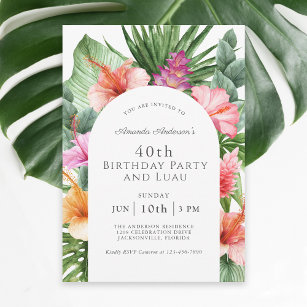 Invitation Lush Tropical Floral 40e anniversaire fête et Luau
