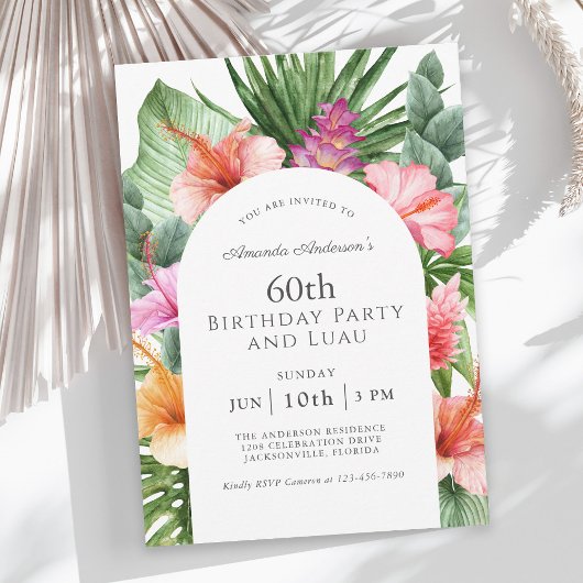 Invitation Lush Tropical Floral 60e anniversaire fête et Luau