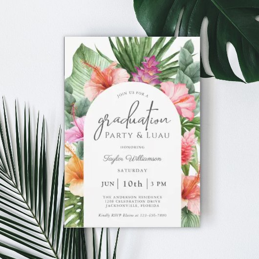 Invitation Lush Tropical Floral Graduation Party et Luau