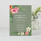 Invitation Lush Tropical Garden Flowers Sage Green Wedding (Debout devant)