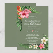 Invitation Lush Tropical Garden Flowers Sage Green Wedding (Devant / Derrière)