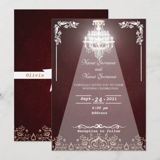 Invitation Lustre à fleurs rouge (Devant / Derrière)