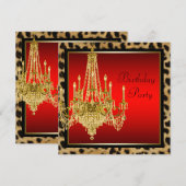 Invitation Lustre Anniversaire Noir Rouge Léopard Or (Devant / Derrière)