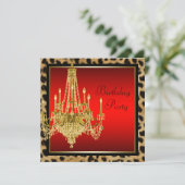 Invitation Lustre Anniversaire Noir Rouge Léopard Or (Debout devant)