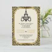 Invitation Lustre Art déco noir, mariage or (Debout devant)