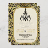 Invitation Lustre Art déco noir, mariage or (Devant / Derrière)