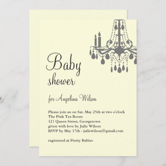 Invitation Lustre bébé en gris et jaune (Devant / Derrière)