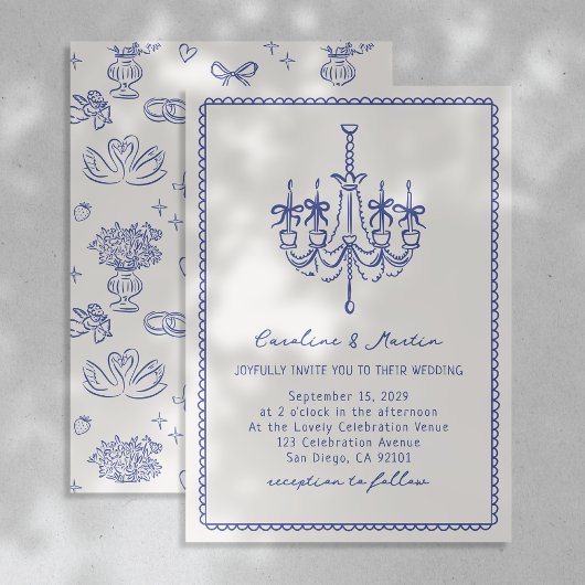 Invitation Lustre blanc, mariage à main bleue