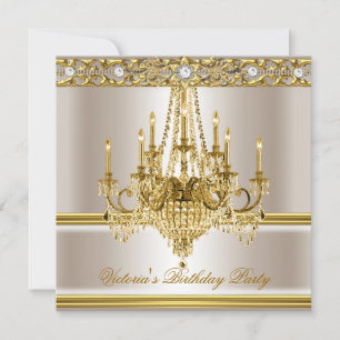 Invitation Lustre de fête d'anniversaire or blanc crème