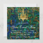 Invitation Lustre de fête vert émeraude, bleu royal et or (Dos)