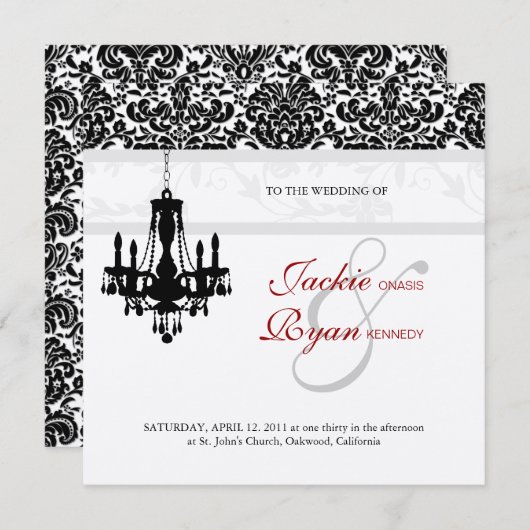 Invitation Lustre de mariage noir rouge argenté pour invitati (Devant / Derrière)