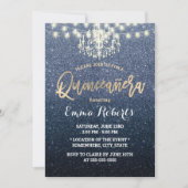 Invitation Lustre de Parties scintillant bleu Quinceanera Mod (Devant)