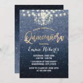 Invitation Lustre de Parties scintillant bleu Quinceanera Mod (Devant / Derrière)