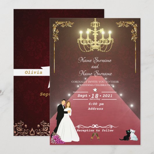 Invitation Lustre doré (Devant / Derrière)