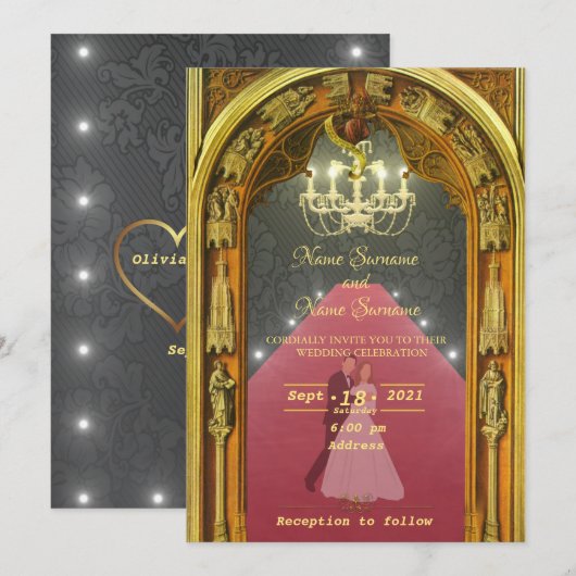 Invitation Lustre doré (Devant / Derrière)