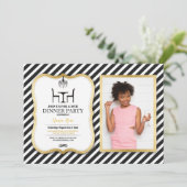 Invitation Lustre élégant d'or de dîner d'anniversaire (Debout devant)