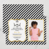 Invitation Lustre élégant d'or de dîner d'anniversaire (Devant / Derrière)