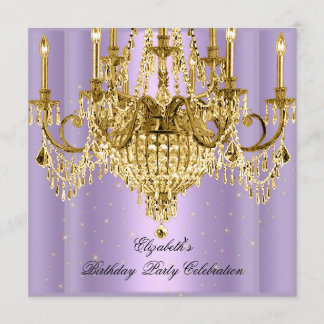 Invitation Lustre élégant lilas doré pour fête d'anniversaire